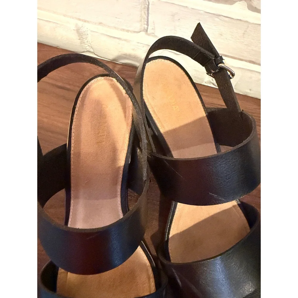 Old Navy Womens Black Faux Leather Double Strap Block Heel Sandals •10• Classic